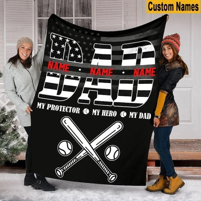 Father's Day Baseball Dad Blanket, Custom Name Best Dad Ever, Blanket For Dad
