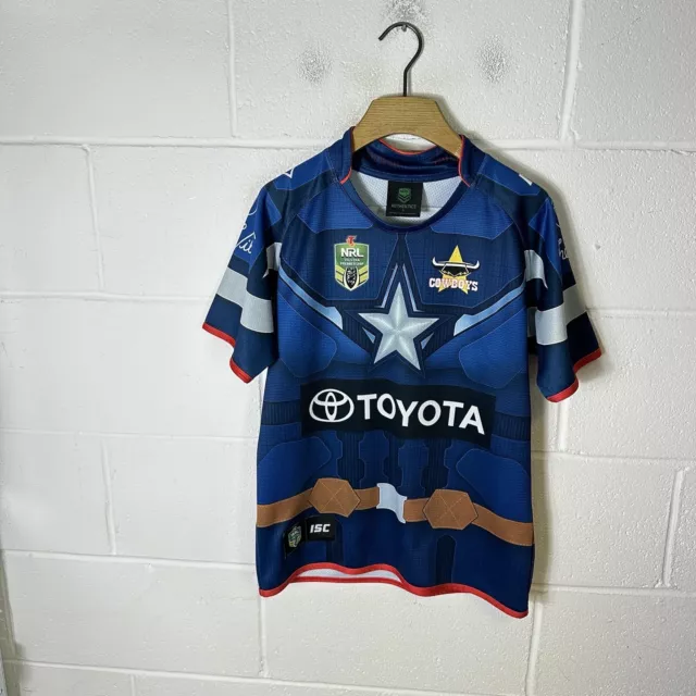 North Queensland Cowboys Rugby Shirt Mens Small Blue NRL Captain America Marvel