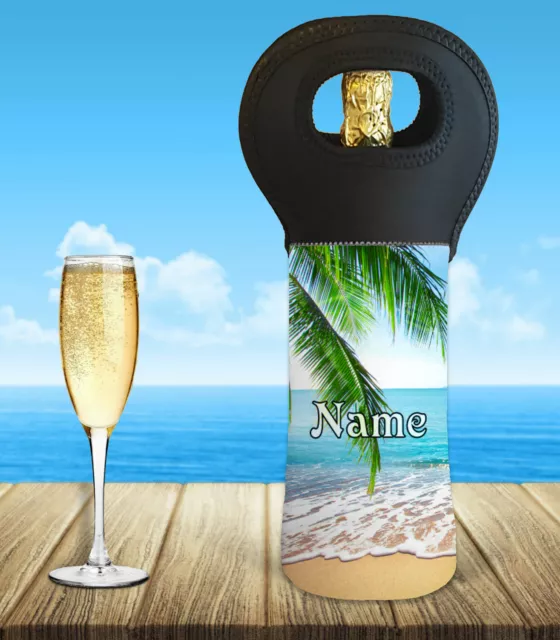 Personalised Beach Wine Bottle Cooler Carry Bag