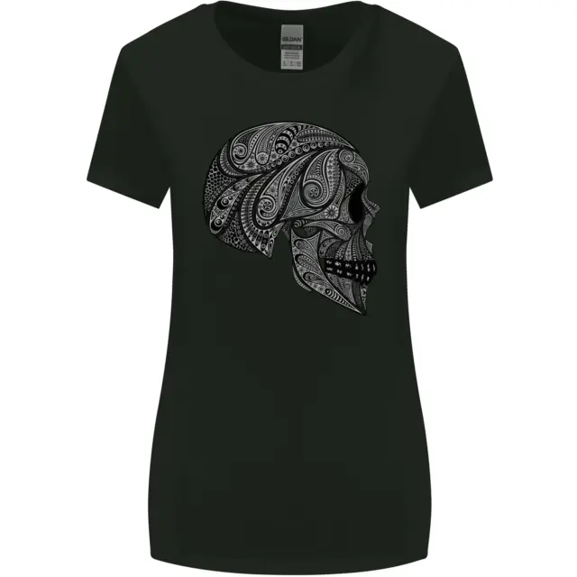 Mandala Skull Gothic Biker Motorbike Womens Wider Cut T-Shirt