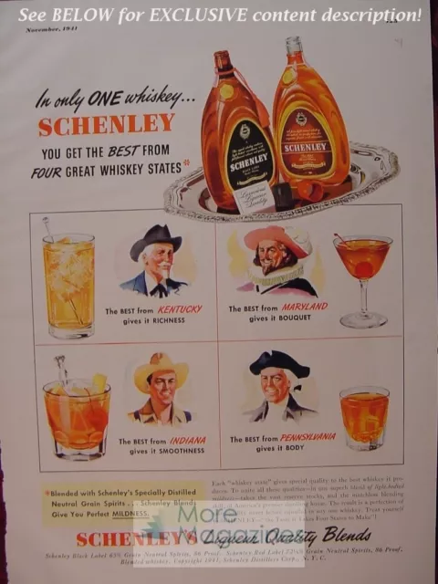 RARE Esquire Advertisement AD 1941 SCHENLEY's Blended Whiskey! WWII Era