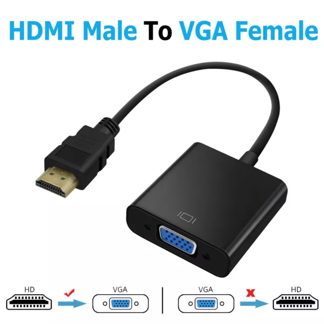 HDMI INPUT to VGA OUTPUT Converter Adapter Cable 1080p For PC TV Monitor Black