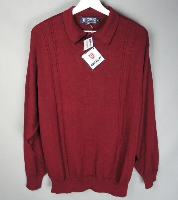 Nuovo - Ralph Lauren Chaps - taglia M - polo da golf borgogna da uomo manica lunga