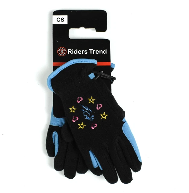 Riders Trend S Ragazzi/Ragazze Guanti Pile Ricamato Nero Equitazione Bambini
