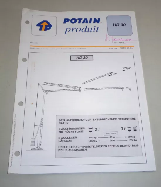 Produit Fiche Technique Potain Grue HD 30