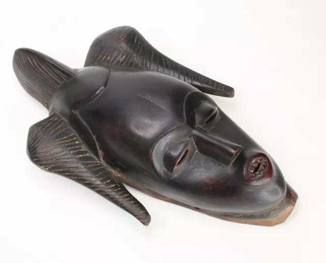 BAULE African Mask Ivory Coast Filed Teeth Hand Carved Wood Early 20th Century