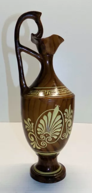 Vintage Ceramic Hand Painted Vase, Pitcher, Made in Greece, Looks Like wood