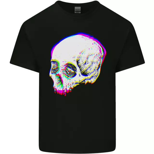 T-shirt top glitch teschio gotico biker rock metallo pesante da uomo cotone