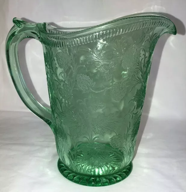 US Glass STRAWBERRY *GREEN*  7 3/4" PITCHER* HARD TO FIND*