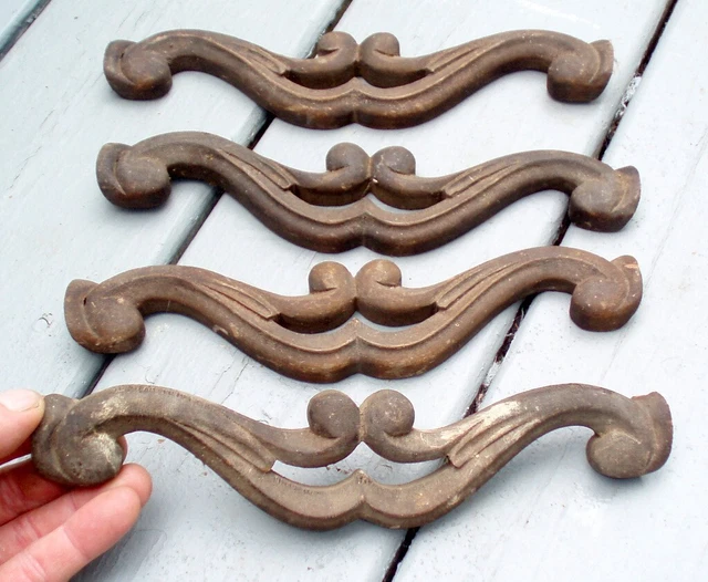 Colonial ? Primitive Antique Set 4 Carved Wood Decorative Architectural Salvage