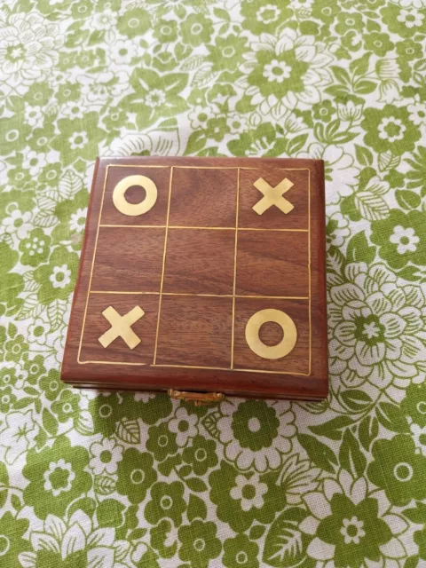 Past Times Traditional Noughts And Crosses Brass Inlaid Wooden Box Board Game