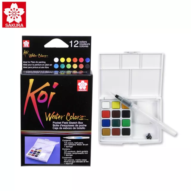 Sakura Koi Watercolour 12 Colors Field Sketch Box | Draw Travel Kit | | XNCW-12H