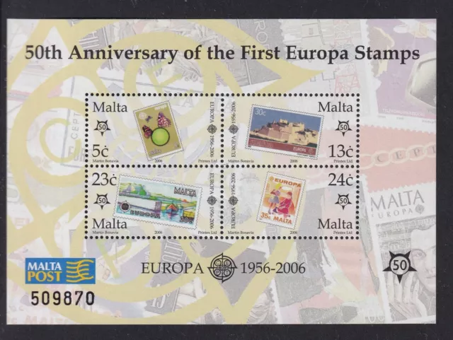 Minifoglio Malta -MS1455 - 50° anniversario dei primi francobolli europei - nuovo di zecca