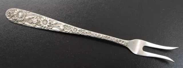 Kirk & Son Sterling Repousse 2 Tine Long Handled Lemon Fork