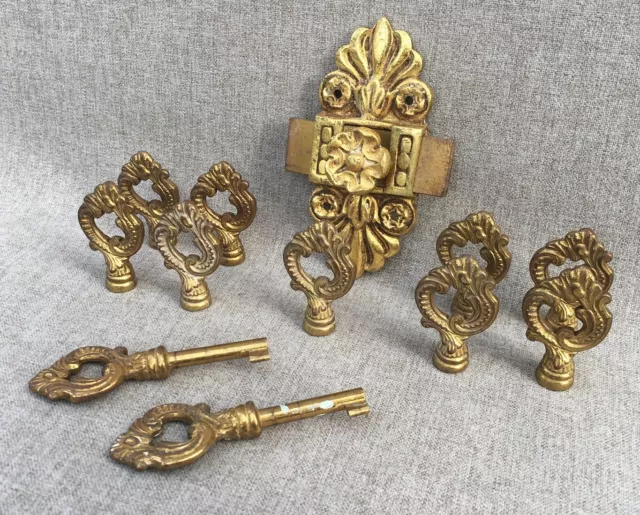Antique french furniture hardware lot Mid-1900's bronze handles lock Louis XV