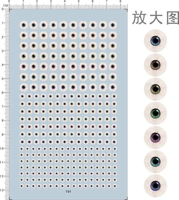 Bola de ojos tipo de color diferente escala para figuras kit modelo calcomanía tobogán de agua