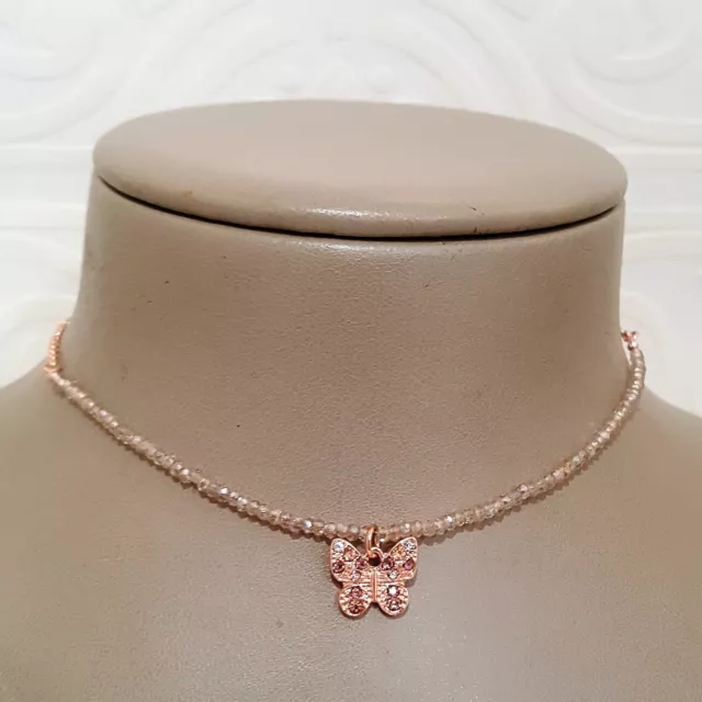 Lc Lauren Conrad Rose Gold Plated Beaded Butterfly Choker Necklace Nwt