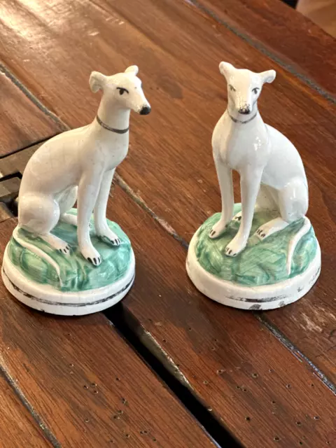 Staffordshire Style White Whippet Dog Figurines