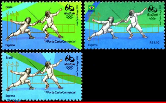 E13 BRAZIL 2015 OLYMPIC GAMES, RIO 2016, FENCING, 2& 4th OF SHEET, MNH