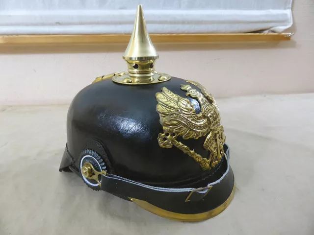 Leder Helm Preußen Pickelhaube Mannschaften SPIKED HELMET PRUSSIAN 2