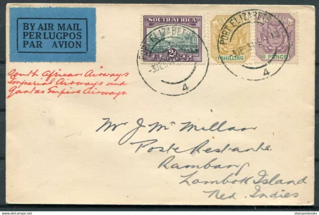 1934 South Africa Flight cover, Port Elizabeth - Lombok. Imperial S.A.A. Qantas