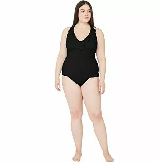 RALPH LAUREN Plus Size Beach Club Ruffle Halterkini Tankini Top 20W Black