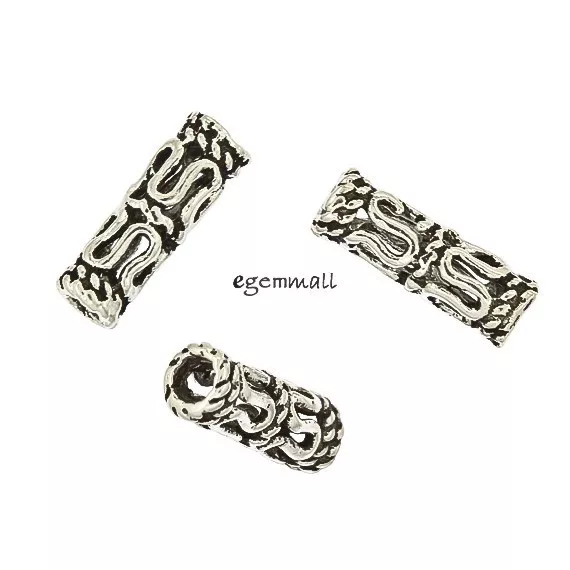 6 Antiqued Bali Sterling Silver Art Textured Tube Spacer Beads 3x9mm #97745