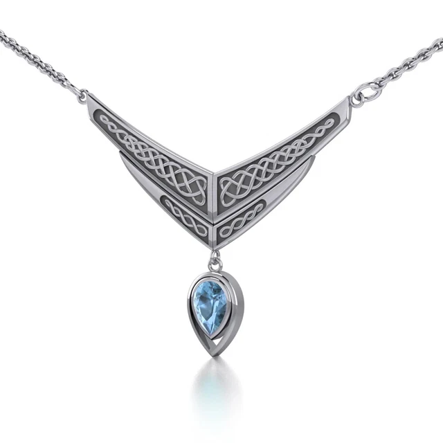 Celtic Knotwork .925 Sterling Silver Necklace Choice of Gem Peter Stone Teardrop
