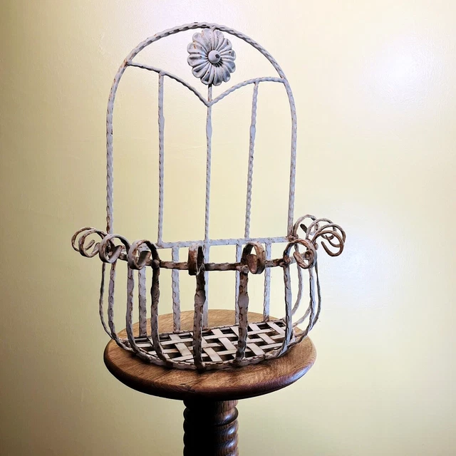 Vintage Basket Wrought Iron Wall Hanging Basket Planter Gerber Daisy Distressed