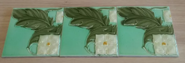 Art Nouveau original architectural salvaged 3 majolica tile set flower ca1900