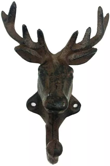 Rustic Cast Iron Deer Head Hook Wall Hanger Decor Beach Nautical Towel Holder