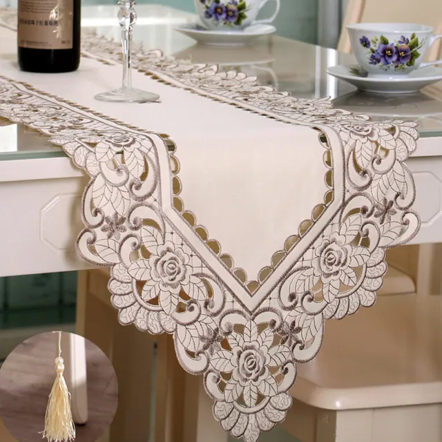 Vintage Embroidered Lace Table Runner Dining Table Cloth Cover Mat Wedding Party 3