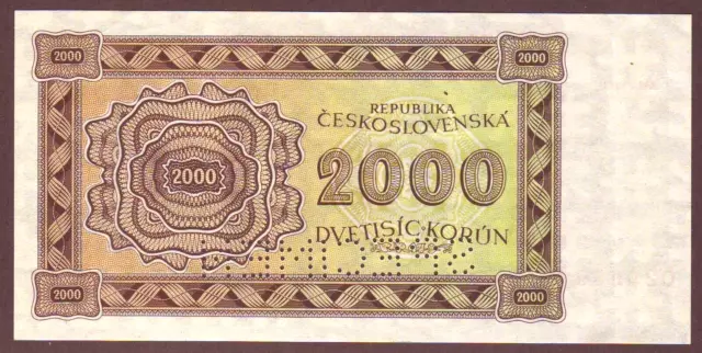 Czechoslovakia   2000 Korun  1945  SPECIMEN     AUNC 2