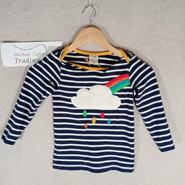 Frugi T-shirt Top Cloud Rain Bow Blue Stripey Boys Girls Age 4-5 years Organic C