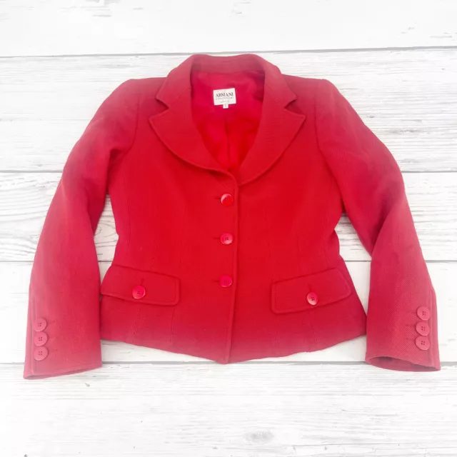 Women's Armani Collezioni Sz 6 Red Blazer Jacket Lined 100% Wool Career Office