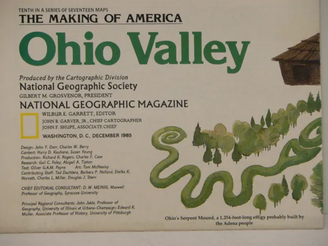 Vintage 1985 National Geographic Map of Ohio Valley with Historical Notes