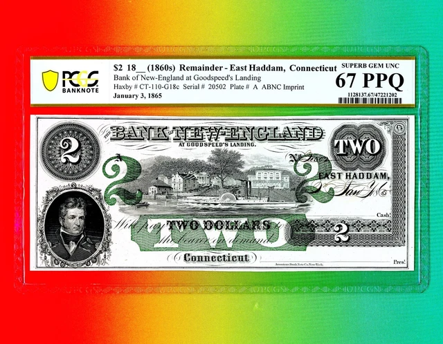 $2 Bank of New England AT GOODSPEED s LANDING Connecticut OBSOLETE PCGS 67 PPQ