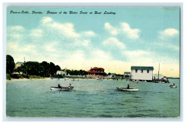 c1910 Pass-a-Grille Glimpse Water Front at Boat Landing Antique Postcard