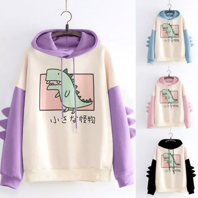 Donna Ragazza Dinosauro Felpa con Cappuccio Maglia Pullover Giapponese Mori