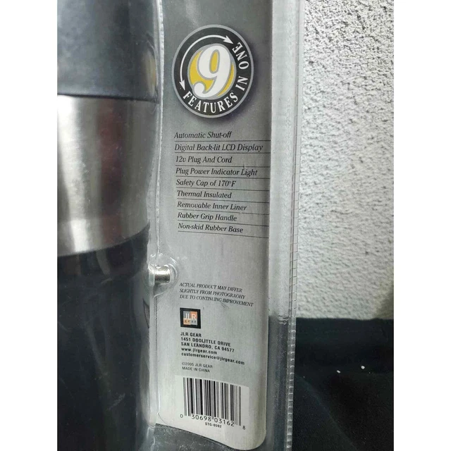 New! 12 Volt Heated Auto Mug 16oz Stainless Steel Digital Backlit LCD Display