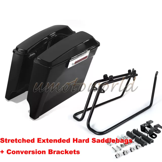5& STRETCHED EXTENDED Hard Saddlebags W/ Conversion Brackets For 2008 ...