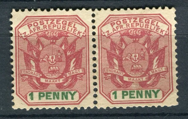 SOUTH AFRICA TRANSVAAL: 1896 classic QV Wagon type Mint hinged 1d. Pair