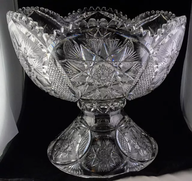 ABP American Brilliant Period Cut Glass Punch Bowl & Base Meriden Pattern 136