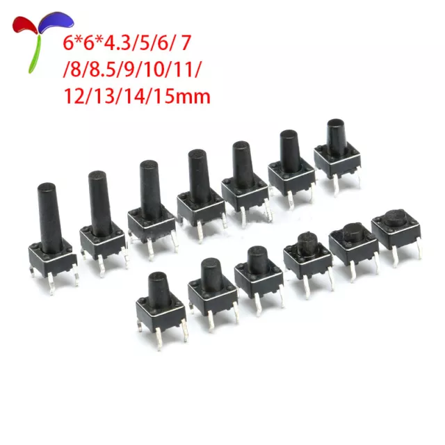 300 Stück DIY Mini Taster Micro Button Switch 4-polig 6x6 mm 4.3-15 mm