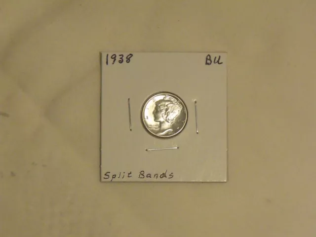 1938  Silver Mercury Dime  Choice Brilliant Uncirculated condition w/split bands