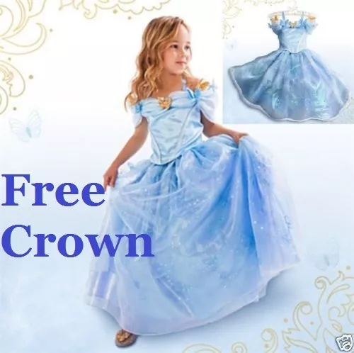 Ragazze per Bambini Principessa Cenerentola Abito Costume Blu Gratuito Tiara