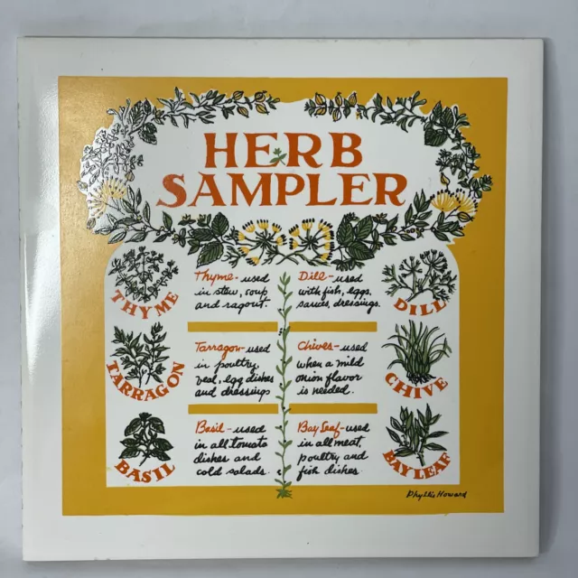 Vintage Screencraft Tile "Herb Sampler" By Phyllis Howard 6 Inch Square