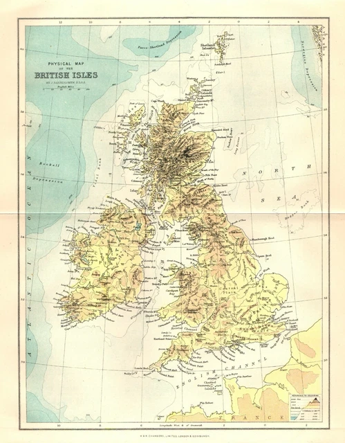 ANTIQUE FOLDING COLOUR Map The British Isles Uk Gb Physical And ...