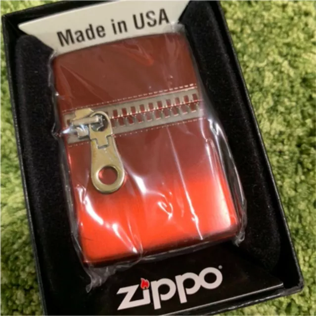 Zippo Oil Lighter ZIPPER Metal Ion Plating Both Sides Etching  RED From Japan