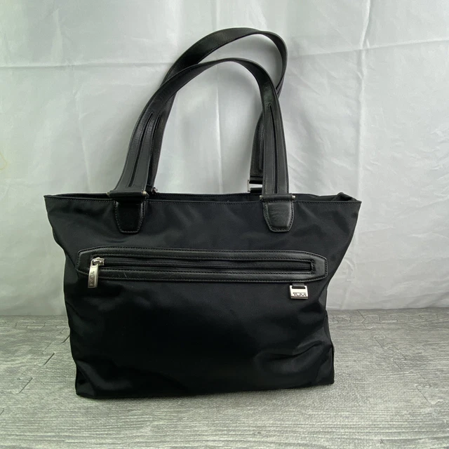 Tumi Bag Womens Black Nylon Tote Leather Trim Dual Shoulder Strap Travel Tote